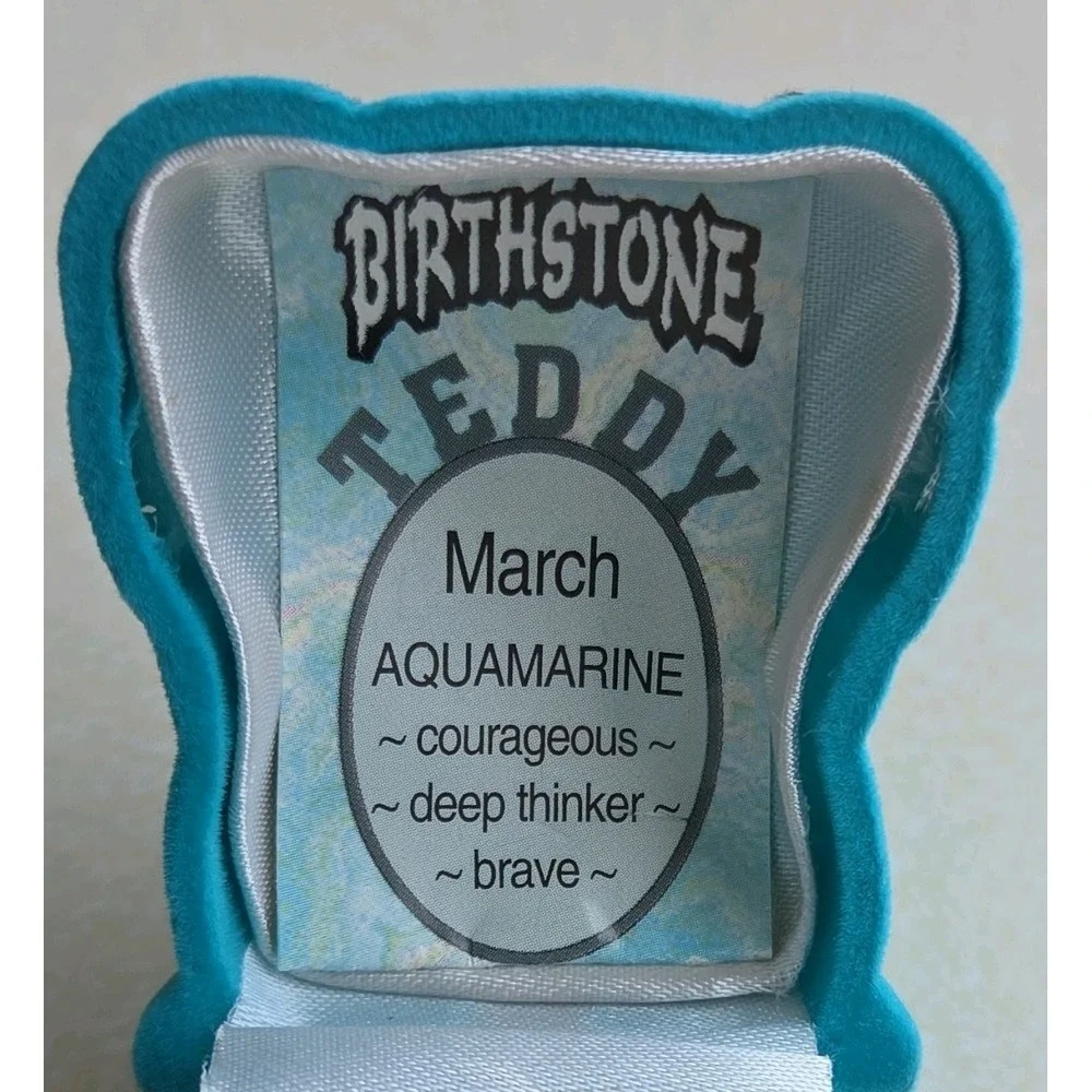 Birthstone Teddy Kids March Aquamarine Necklace Gold Tone Bear Pendant Blue